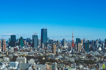 Fototapeta na wymiar 青空と東京の都市風景