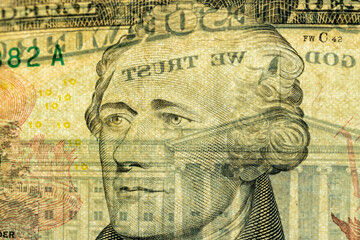 details of a genuine American banknote with a face value of 10