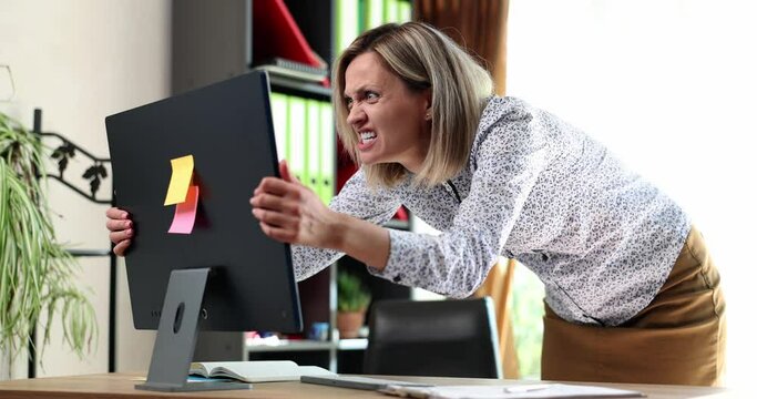 Confused business woman and annoyed with online problem