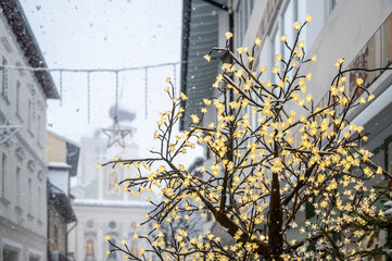 Under a dense snowfall in the streets of San Candido. Val Pusteria