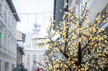 Under a dense snowfall in the streets of San Candido. Val Pusteria