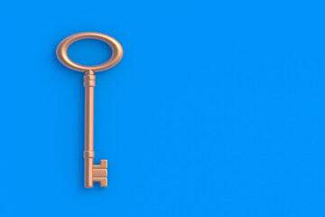 Old vintage key. Symbol of success business. Buying a house. Rental property. Copy space. Top view. 3d render