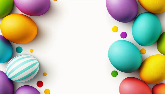 Happy Easter - Top view of multicolor easter egg with copy space, Generative ai