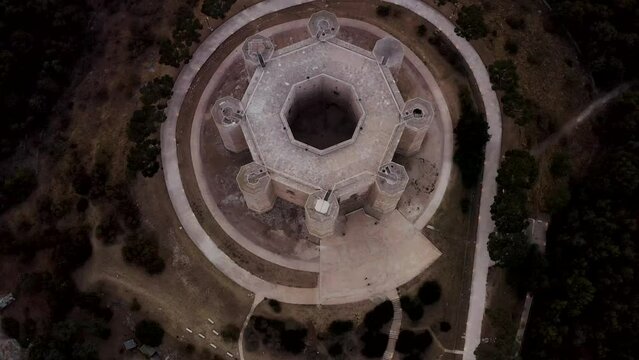 Aerial view of Castel del Monte, near Andria, Apulia, Italy.
