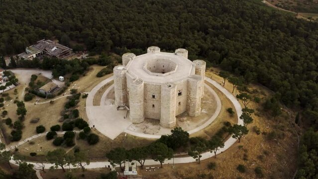 Aerial view of Castel del Monte, near Andria, Apulia, Italy.