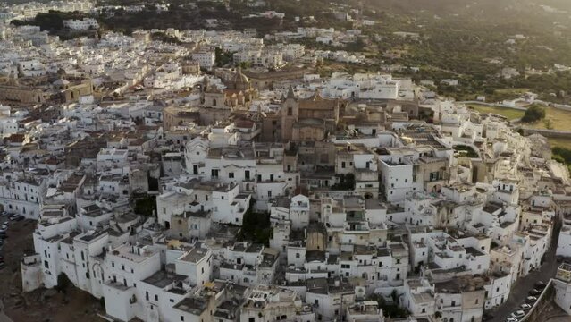Aerial view of Ostuni old town with cathedral, Brindisi, Apulia, Italy.