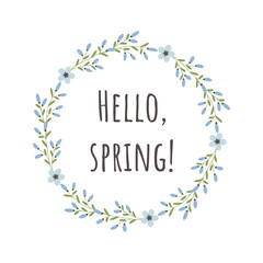 Wreath of spring flowers isolated on white background. Cute simple style. Frame for banners, cards, web, posters, postcards, invitations.