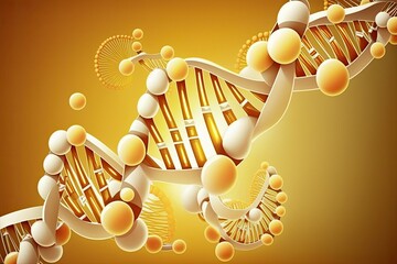 Abstract Yellow DNA Background Blur Effect. The Scientific and Medical Context of Gene Structure and Deoxyribonucleic Acid. Generative AI - obrazy, fototapety, plakaty