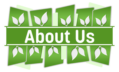 About Us Green Leaves Top Bottom Triangles Horizontal 