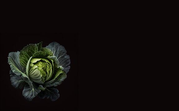 Green cabbage on black background 