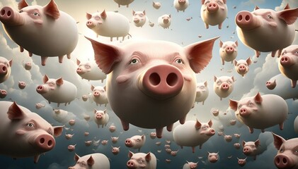 The Sky Full of Flying pigs. A humorus Take the the saying; when pigs fly.