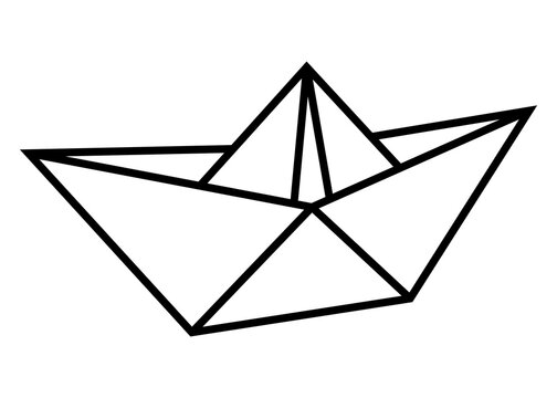 Símbolo nautico. Icono plano 3d barco estilo origami. Barco de papel lineal hecho a mano	