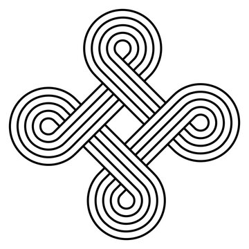 Nudo celta entrelazado en forma de cruz. Icono plano lineal abstracto