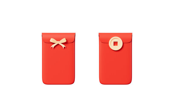 Red envelopes and coins in the white background, Spring Festival theme scene, 3d rendering.