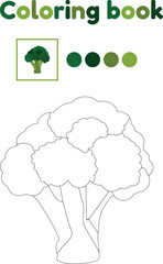 Green trees and a broccoli coloring book for preschool