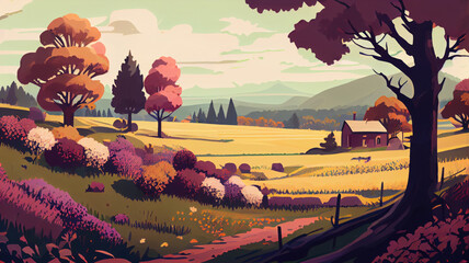 Summer nature landscape. Spring summer autumn season. Beautiful landscape of nature. generative ai