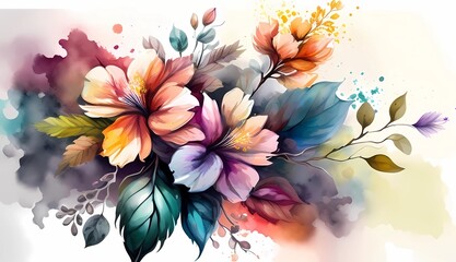 Fototapeta na wymiar Watercolor flower arrangement. Generative AI.
