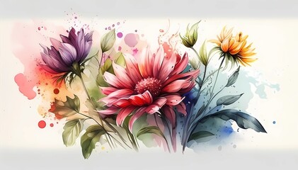 Watercolor flower arrangement. Generative AI.