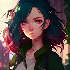 Naklejka premium Anime Avatar Young Woman Online Metaverse Identity Influencers Profile Virtual Gaming Generative AI Tools Technology illustration