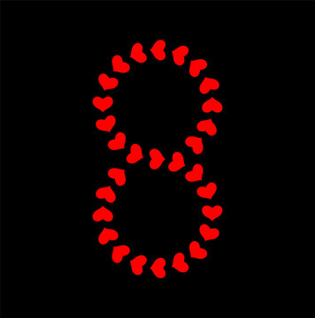 The eight number with red hearts vector icon