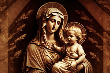 Fototapeta na wymiar Mary and Jesus background banner art, generative AI
