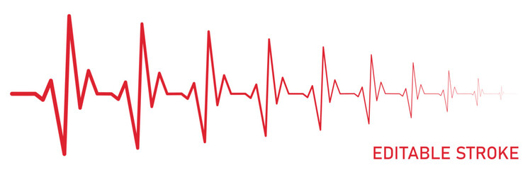Editable stroke heart rhythm descending diagram, red EKG, cardiogram, heartbeat line vector design to use in healthcare, healthy lifestyle, medical laboratory, cardiology project. 