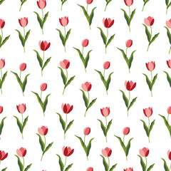 Seamless pattern with pink tulips
