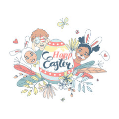 Funny Happy Easter floral pattern children egg hunt greeting card