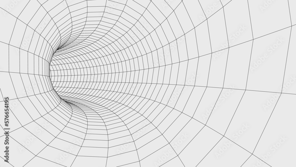 Wall mural frame cyber futuristic speed tunnel. sci-fi wormhole. abstract 3d wireframe portal with connections 