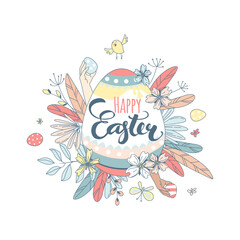 Funny Happy Easter floral pattern egg background greeting card