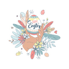 Funny Happy Easter floral pattern egg background greeting card