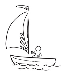 boat on the sea hand drawn vector illustration