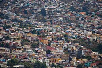 Fototapeta na wymiar Aerial view of Valparaiso Chile colorful houses on the hill