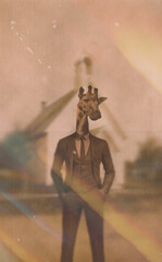 Giraffe man, Vintage, Church, Background, suit, giraffe, man, retro