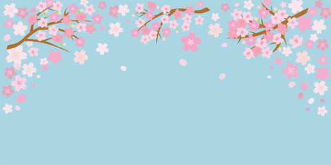 春の桜と青空の背景イラスト