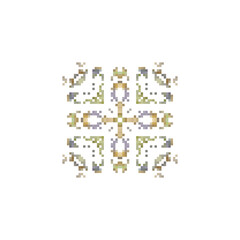Pixel snowflake art made of small squares