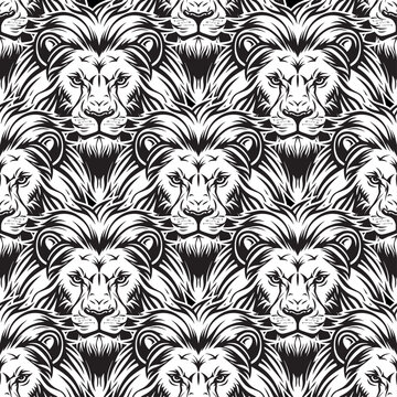 Lion head Seamless pattern vector art image. Lion face repeating tile background wallpaper texture.