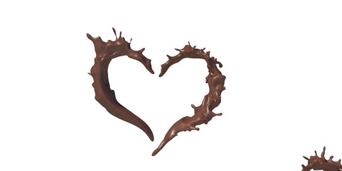 heart  shaped coffee or chocolate  splashes drops and blots 3d render