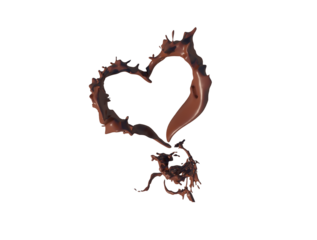 heart  shaped coffee or chocolate  splashes drops and blots 3d render