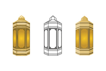 illustration of traditional lamp lantern.
3d,flat,sketch line patterns. gold color.