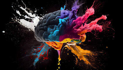 Concept art of a human brain exploding with knowledge and creativity. Generative ai