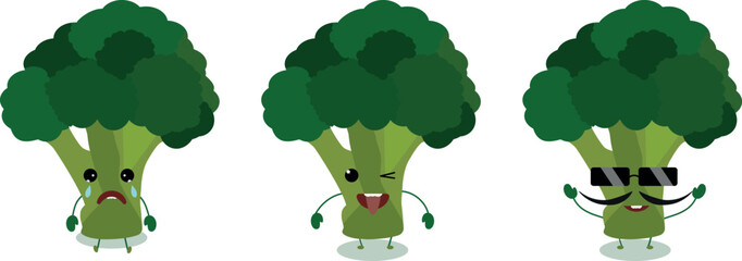 A cartoon of a broccoli character with a funny face.