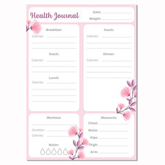 Health Journal page lifestyle template