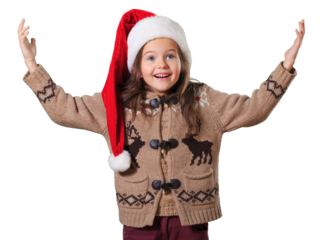 Little girl in santa hat isolated on white background
