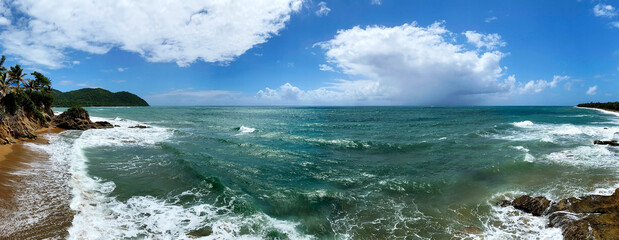 Wide angle view of beach in Manauabo PR - 576660370