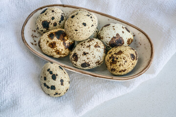 closeup quail eggs on table
