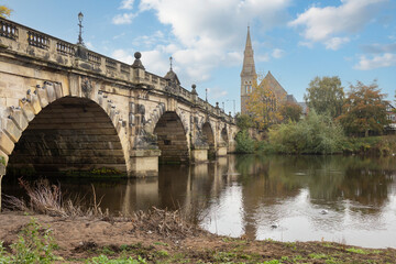 The English Bridge over the River Severn in Shrewsbury, UK