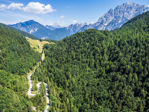 Along the mountainous roads of the Val Dogna to the slopes of the Montasio. Friuli.