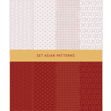 Set of Asian patterns on a red background