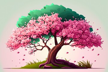 Flowers on a pink tree in the spring. Generative AI